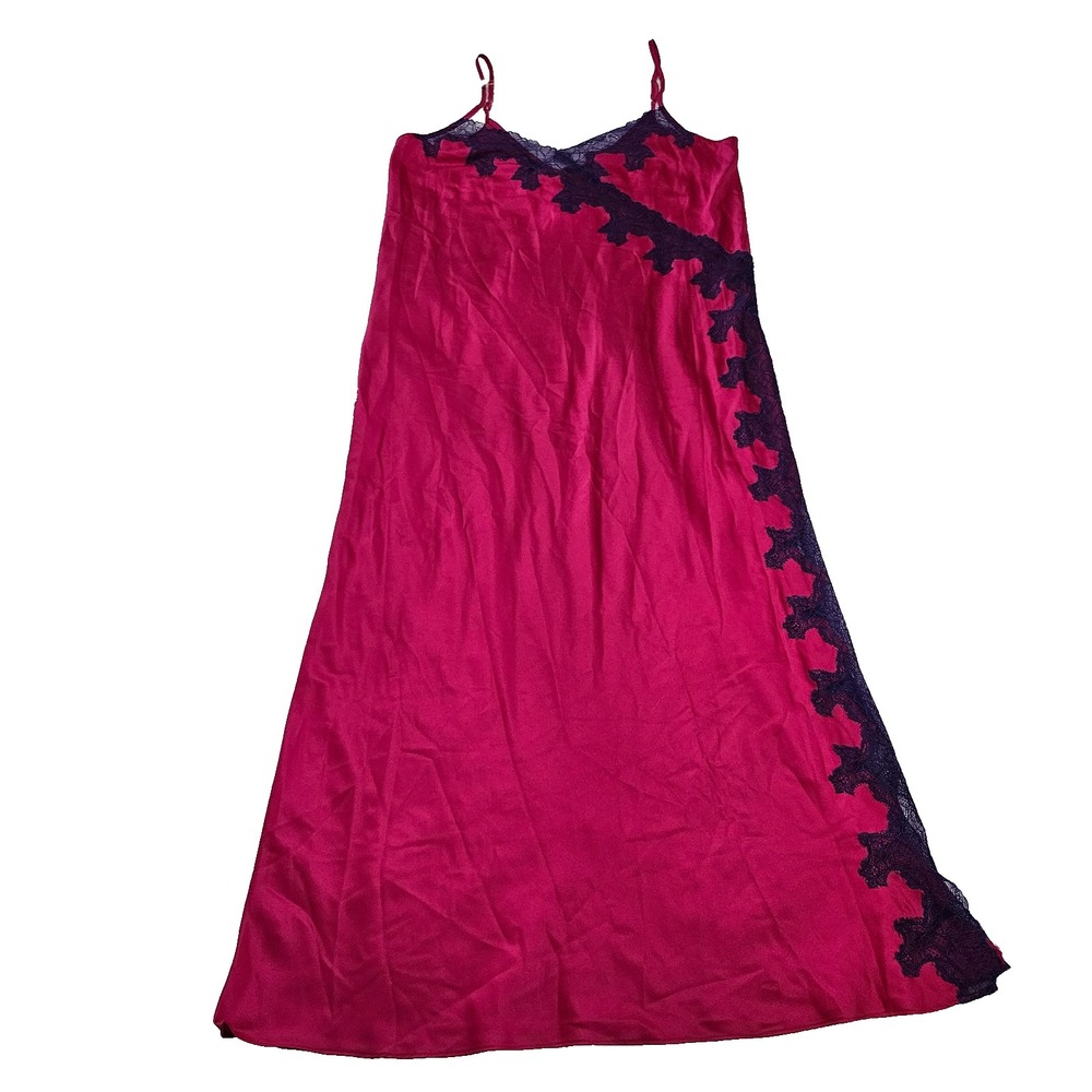 INC International Concepts Magenta Pink Purple Lace Trim Satin Maxi‎ Nightgown S